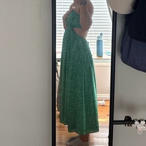 American Eagle green satin floral midi dress